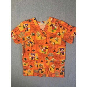 Womens Disney Scrubs Top Size Medium Cotton Blend Halloween Holiday Orange